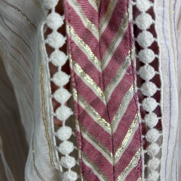 Miss June top tunic Medium peasant cover-up boho cream tassel beach sheer - Picture 9 of 11